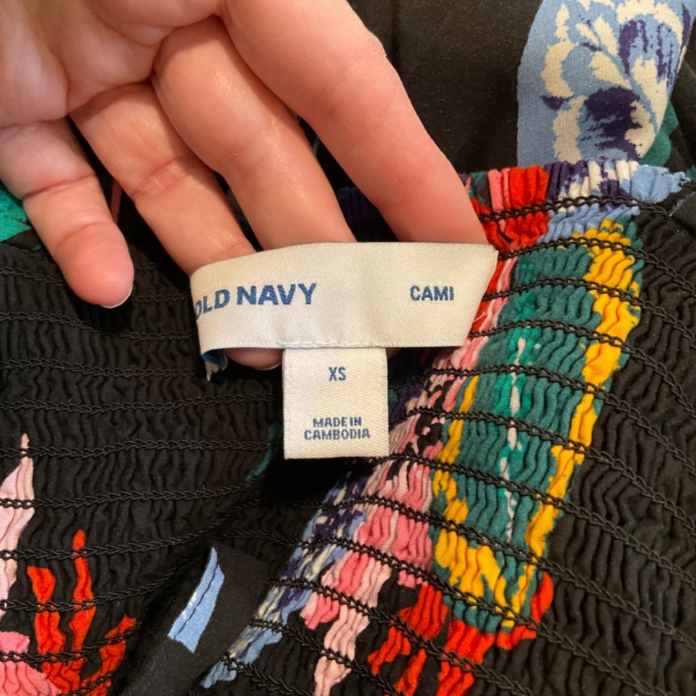 Old Navy Cami Black Floral Dress Sz XS Smocked Back Spaghetti Straps - Picture 11 of 13